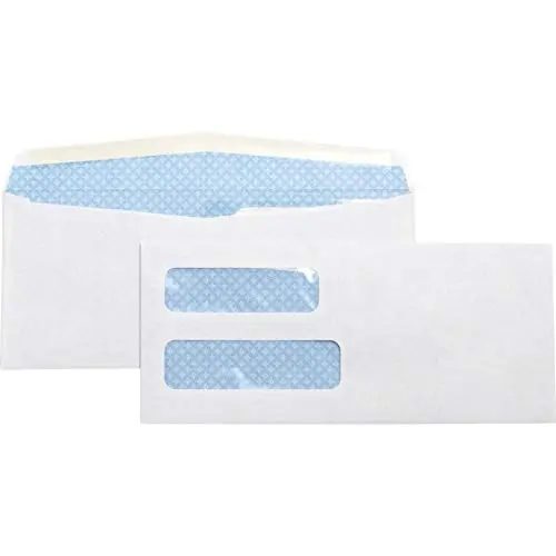 Business Source #10 Envelopes with Security Tint, Double Windows, 9.5" x 4.125", White, 500 Count