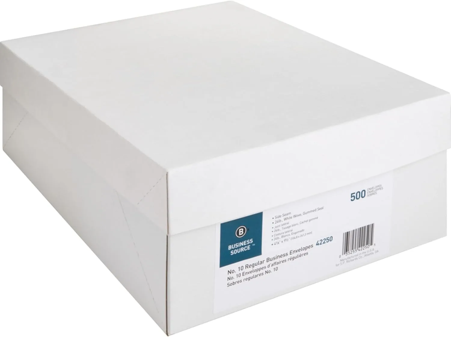 Business Source No. 10 White Business Envelopes - Commercial - #10-9 1/2" Width x 4 1/8" Length - 24 lb - Gummed - Wove