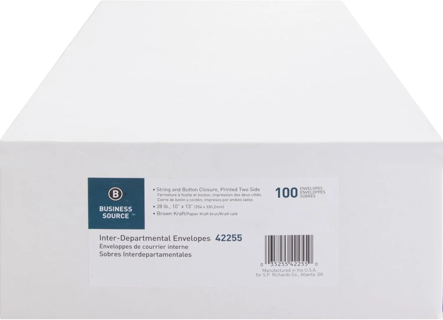 Business Source 2-Sided Inter-Department Envelopes, 10" x 13", 28 Lb, Kraft, Box of 100