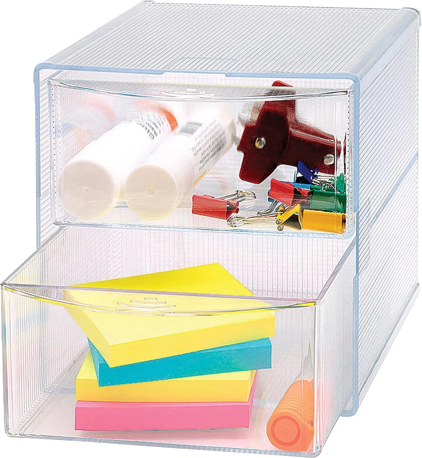 Business Source 2-Drawer Desktop Storage Organizer, Clear, 6 x 6 x 6 in