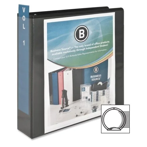 Business Source Round-Ring View Binder, 2" Ring, Letter, Black, Pack of 4