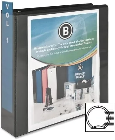 Business Source Round-Ring View Binder, 2" Ring, Letter, Black, Pack of 4
