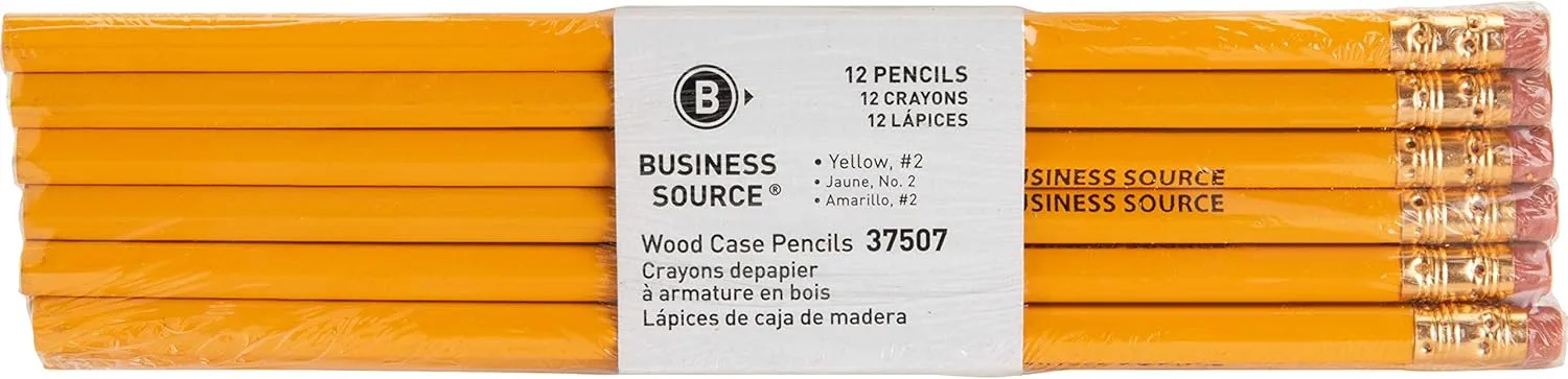 Business Source Unsharpened Woodcase No. 2 Pencils - Pack of 12 (37507), Yellow