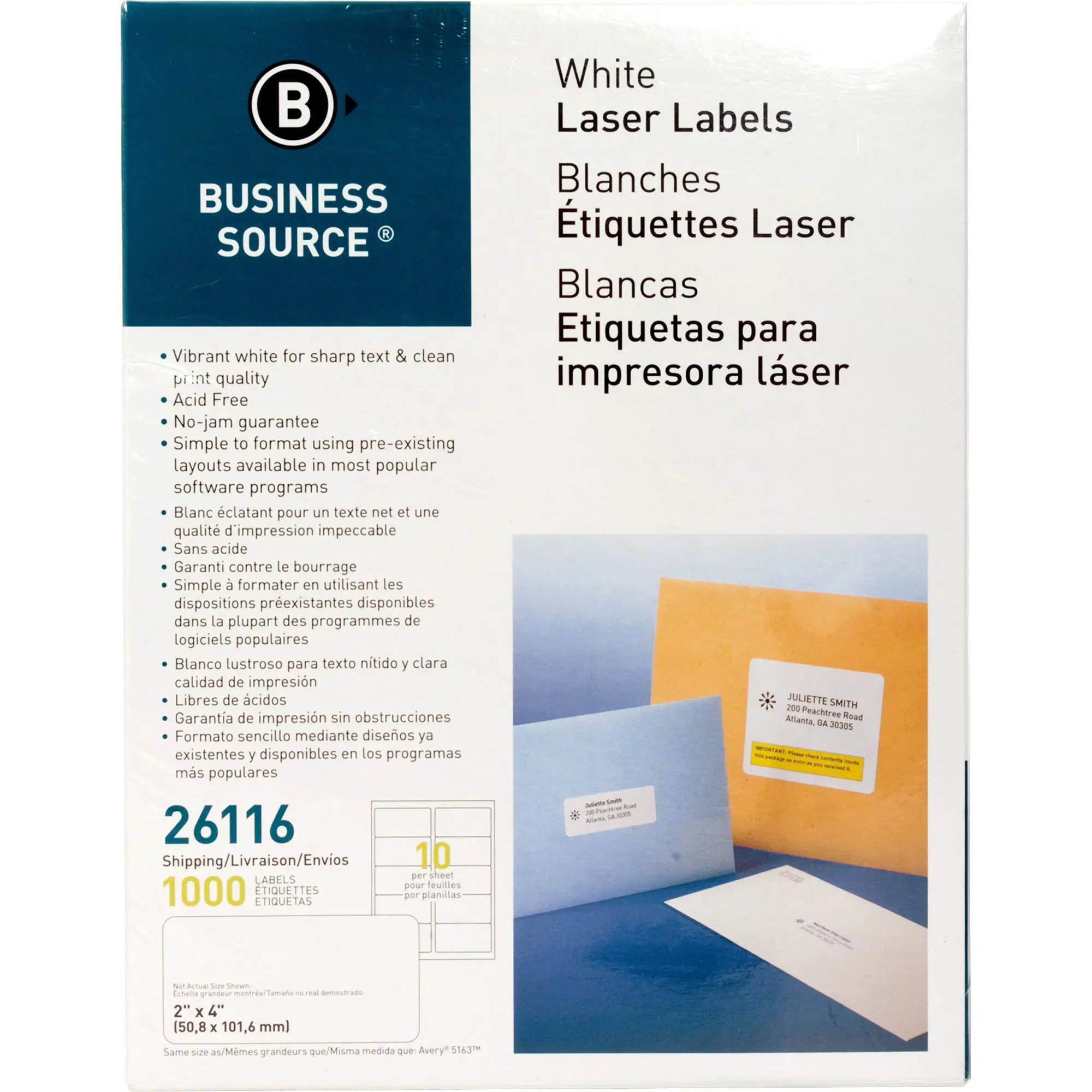 Business Source Bright White Shipping Labels 2 x 4 in, 1000/Pack