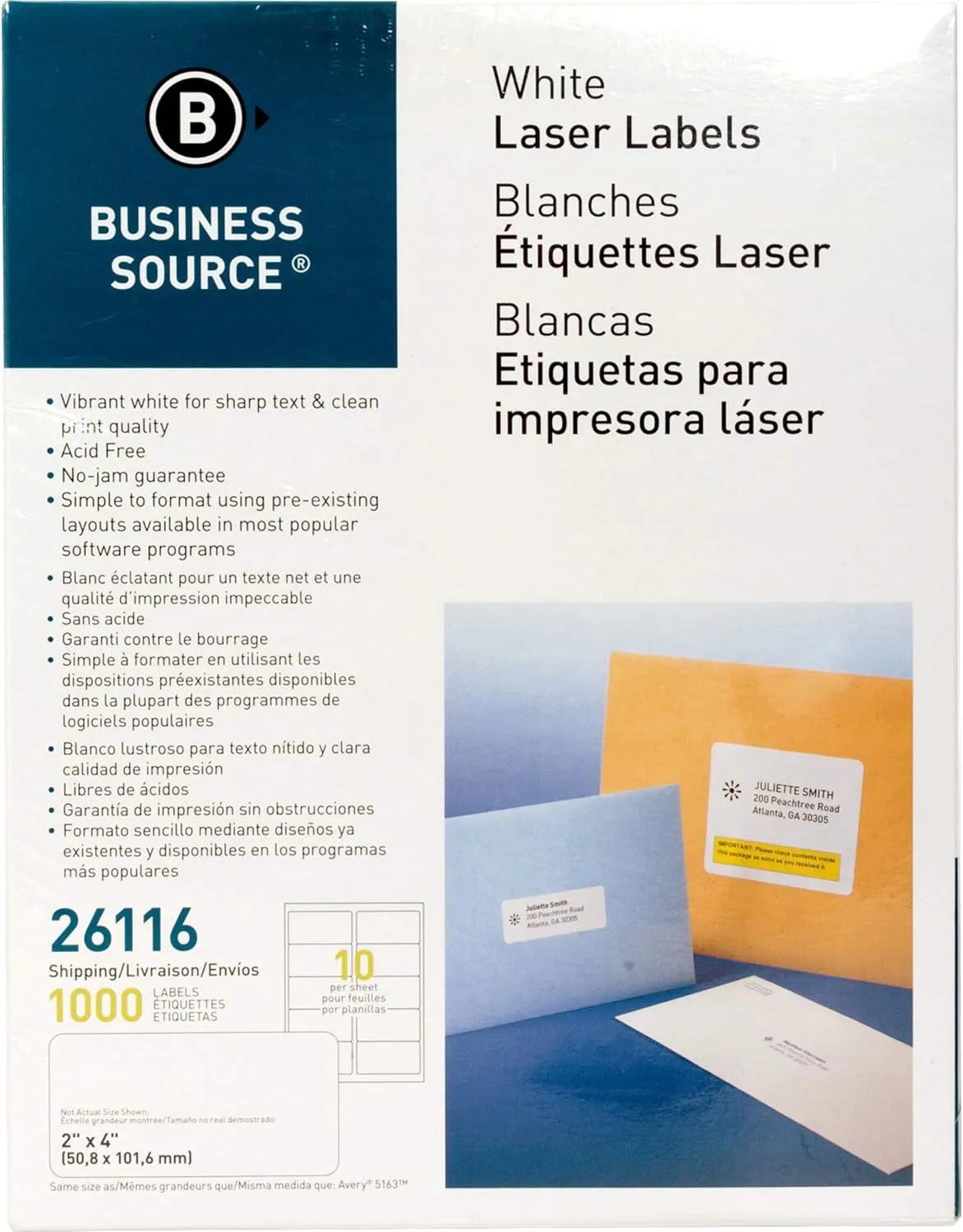 Business Source Bright White Shipping Labels 2 x 4 in, 1000/Pack