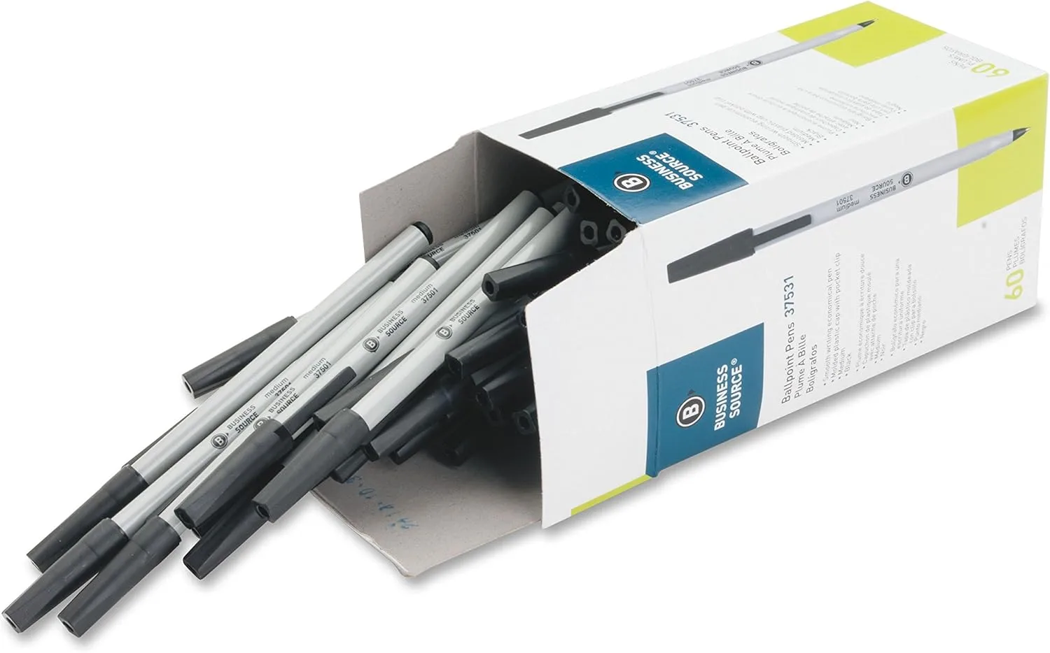 Business Source Bulk Pack Ballpoint Stick Pens - Medium Pen Point - Black - Tungsten Carbide Tip - 60 / Box