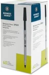 Business Source Bulk Pack Ballpoint Stick Pens - Medium Pen Point - Black - Tungsten Carbide Tip - 60 / Box