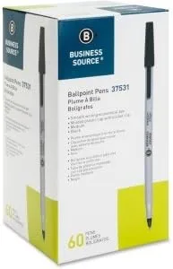 Business Source Bulk Pack Ballpoint Stick Pens - Medium Pen Point - Black - Tungsten Carbide Tip - 60 / Box