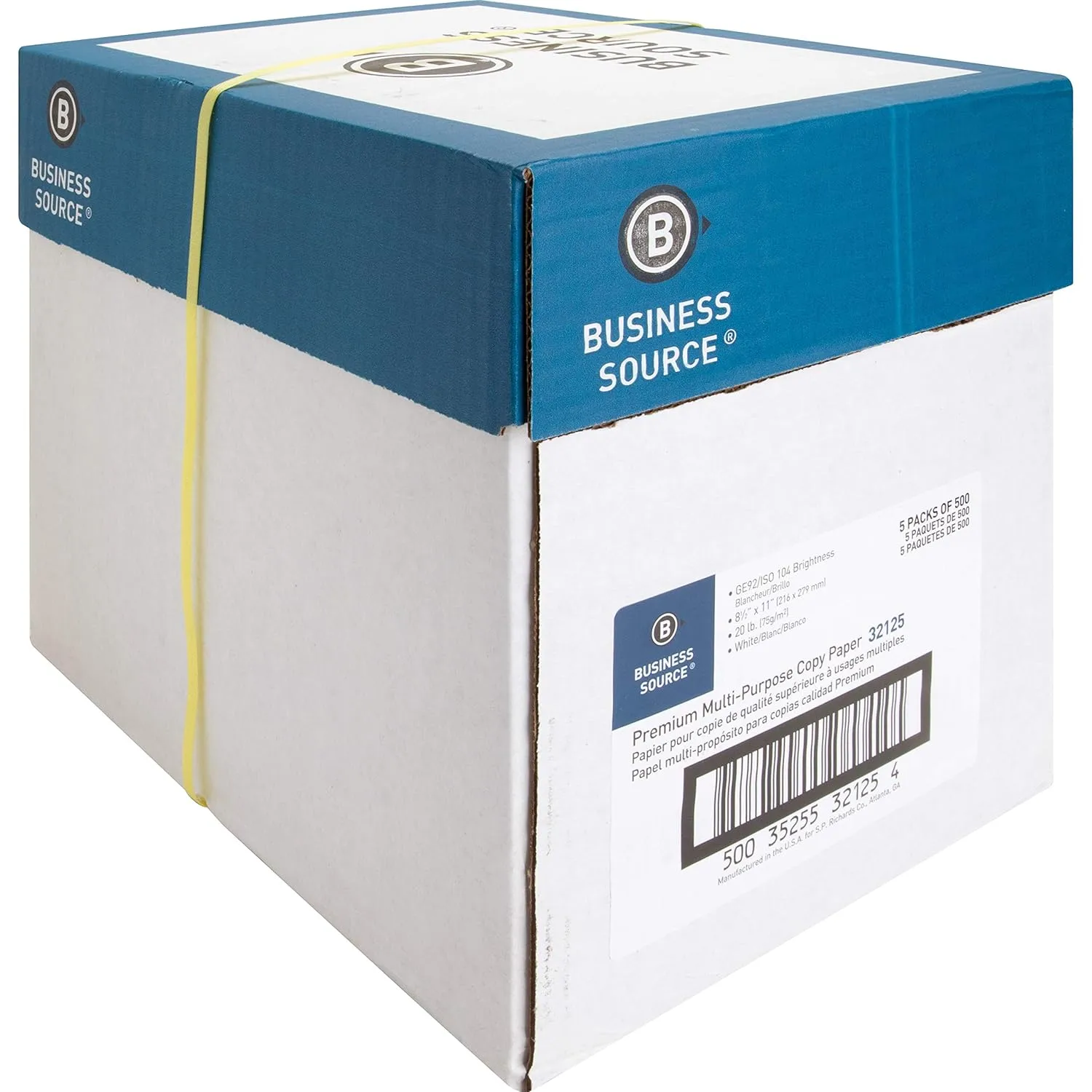 Business Source Premium Multi-Purpose Copy Paper, 8.5" x 11", 92 Brightness, 20 lb, 5 Reams