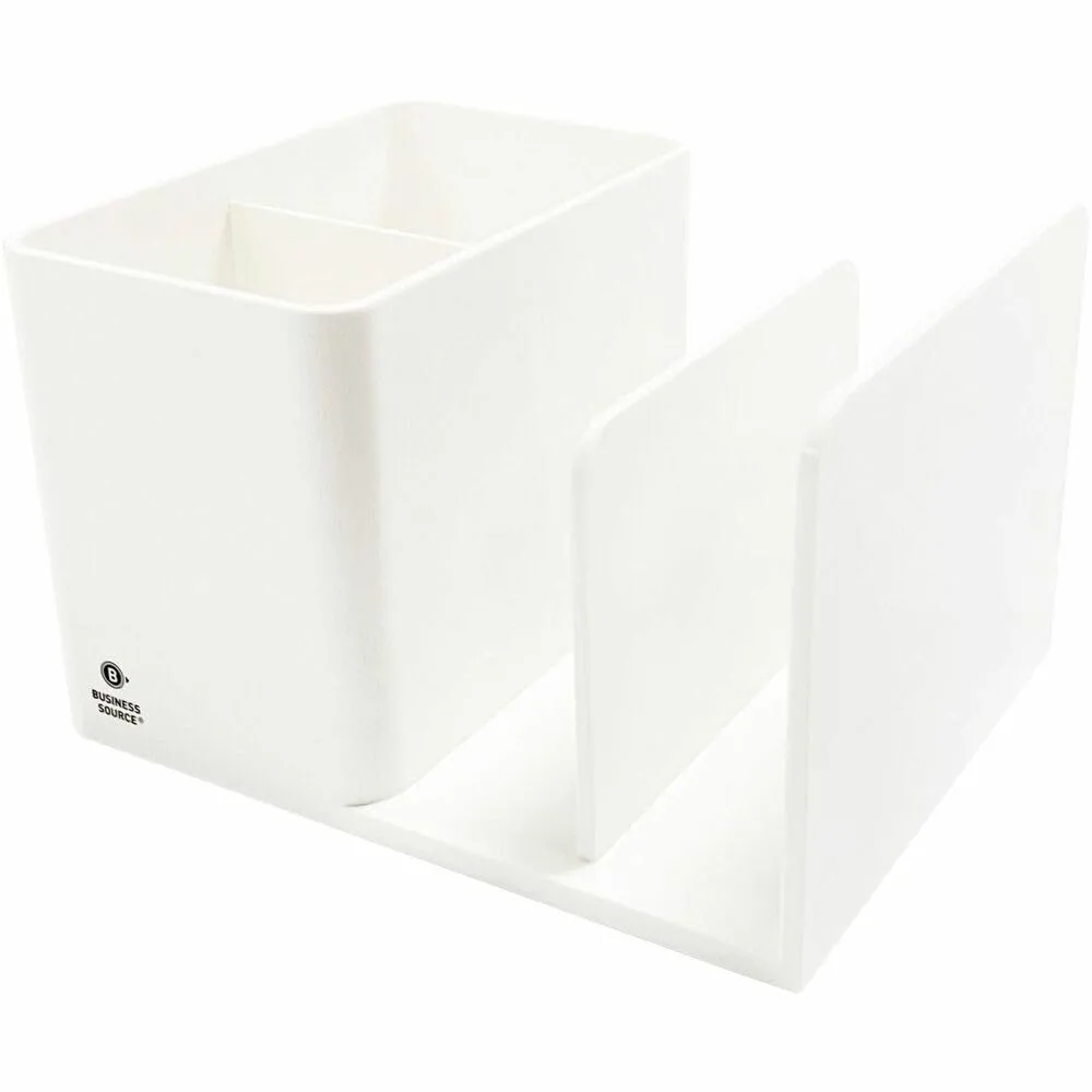 Business Source Multifunctional Pen Cup Organizer - 2 Compartments - White - ABS Plastic - 11881