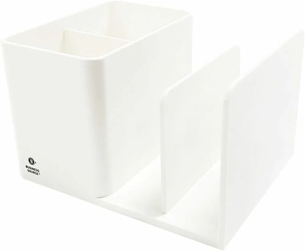 Business Source Multifunctional Pen Cup Organizer - 2 Compartments - White - ABS Plastic - 11881