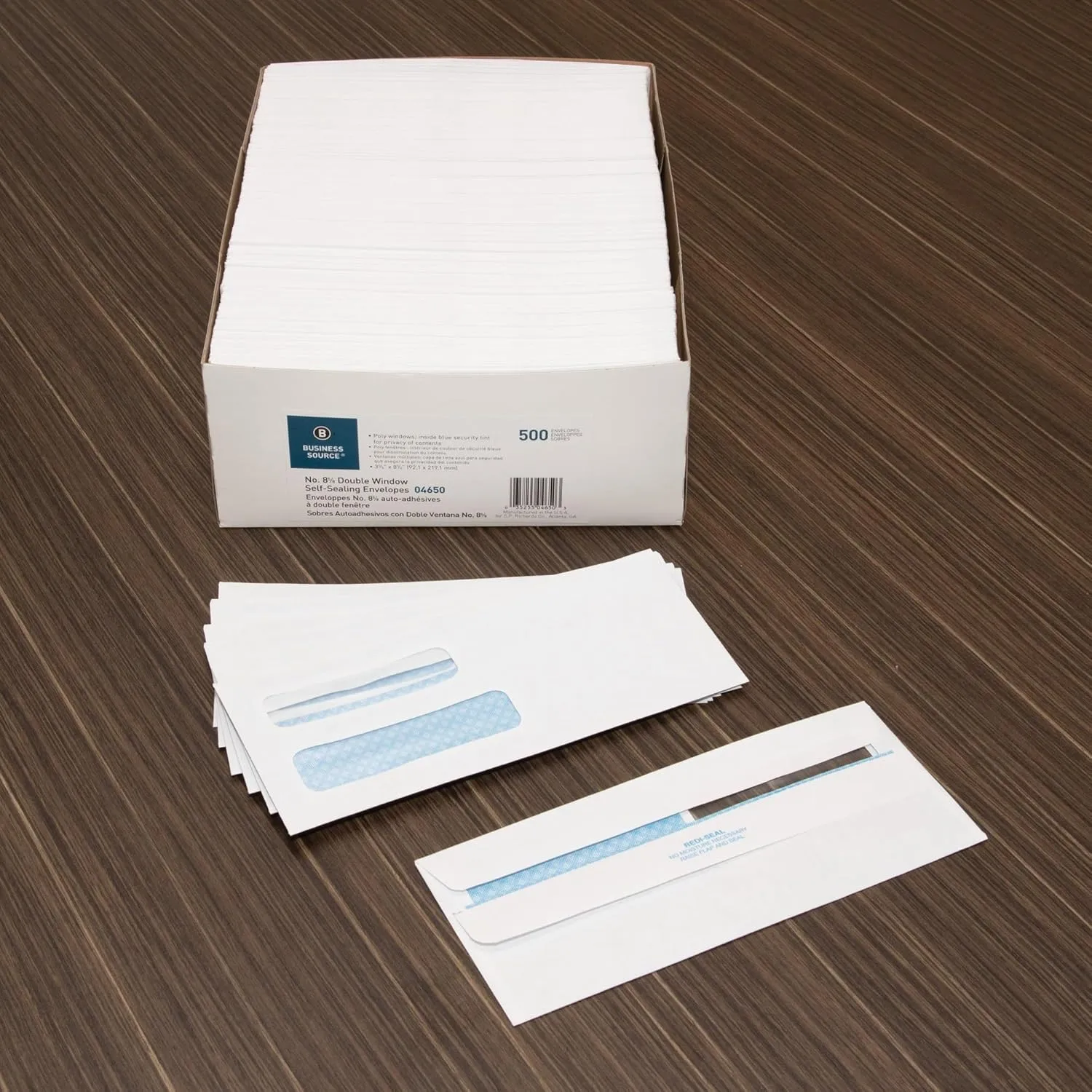 Business Source Double Window No. 8-5/8 Check Envelopes - Double Window - #8 5/8-8 5/8" Width x 3 5/8" Length - 24 lb - Self-Sealing - 500 / Box - White