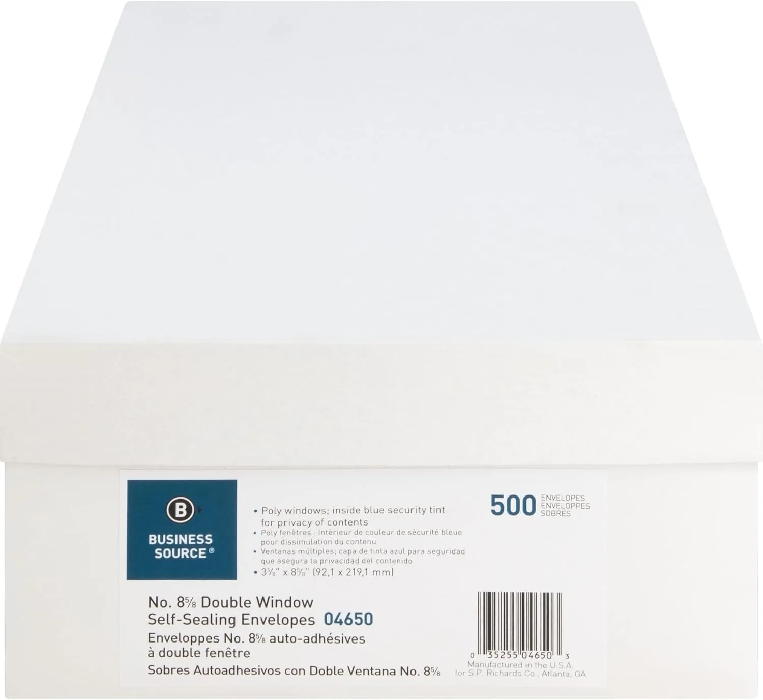 Business Source Double Window No. 8-5/8 Check Envelopes - Double Window - #8 5/8-8 5/8" Width x 3 5/8" Length - 24 lb - Self-Sealing - 500 / Box - White