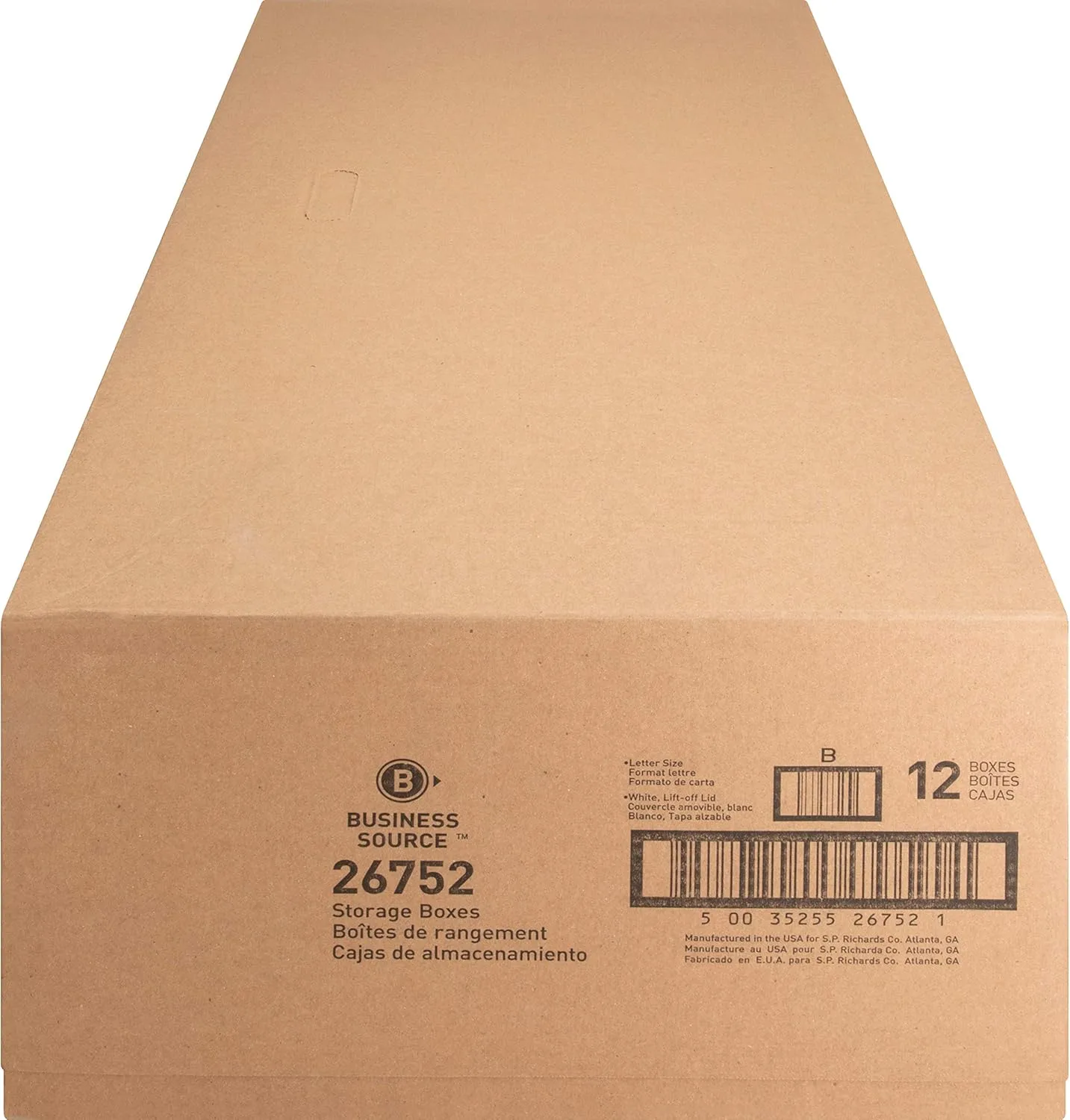 Business Source Light-Duty Storage Boxes With Lift-Off Lids, Letter Size, 12in x 24in x 10in, White, Box Of 12