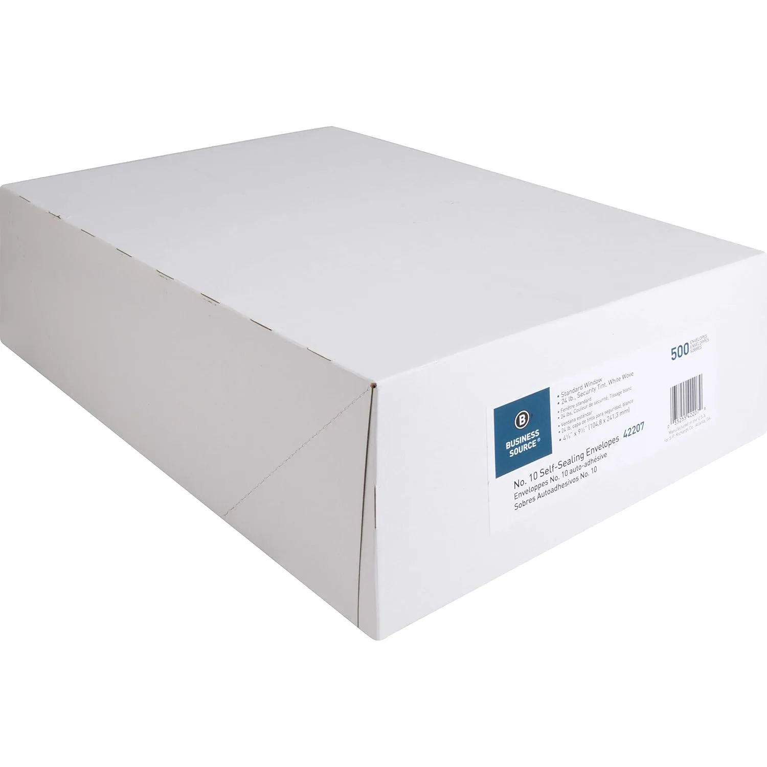 Business Source No.10 Window Invoice Envelopes, 9.5 x 4.5 in, 24 lb, Self-Seal, 500/Box (42207)
