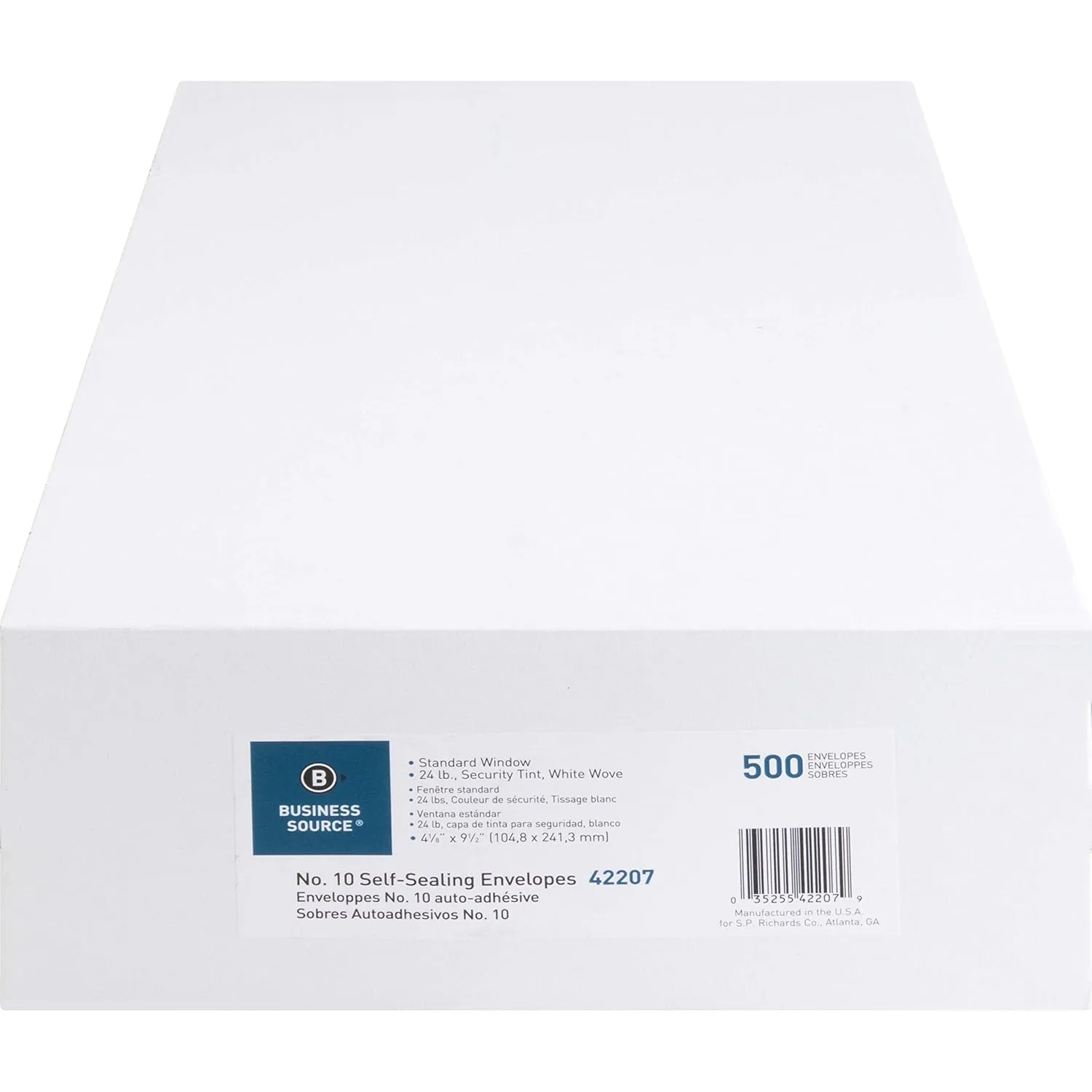 Business Source No.10 Window Invoice Envelopes, 9.5 x 4.5 in, 24 lb, Self-Seal, 500/Box (42207)