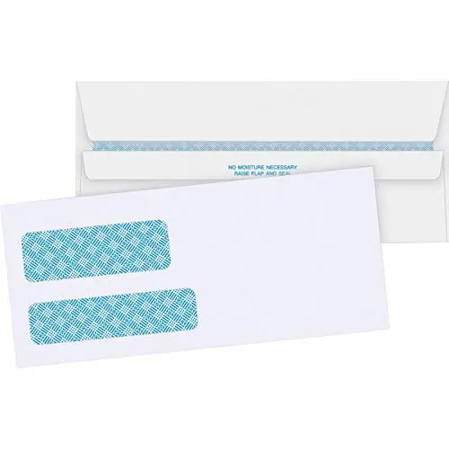 Business Source No. 9 Double Window Invoice Envelopes - #9 - 8 7/8in x 3 7/8in - 24 lb - Self-sealing - White - 500/Box