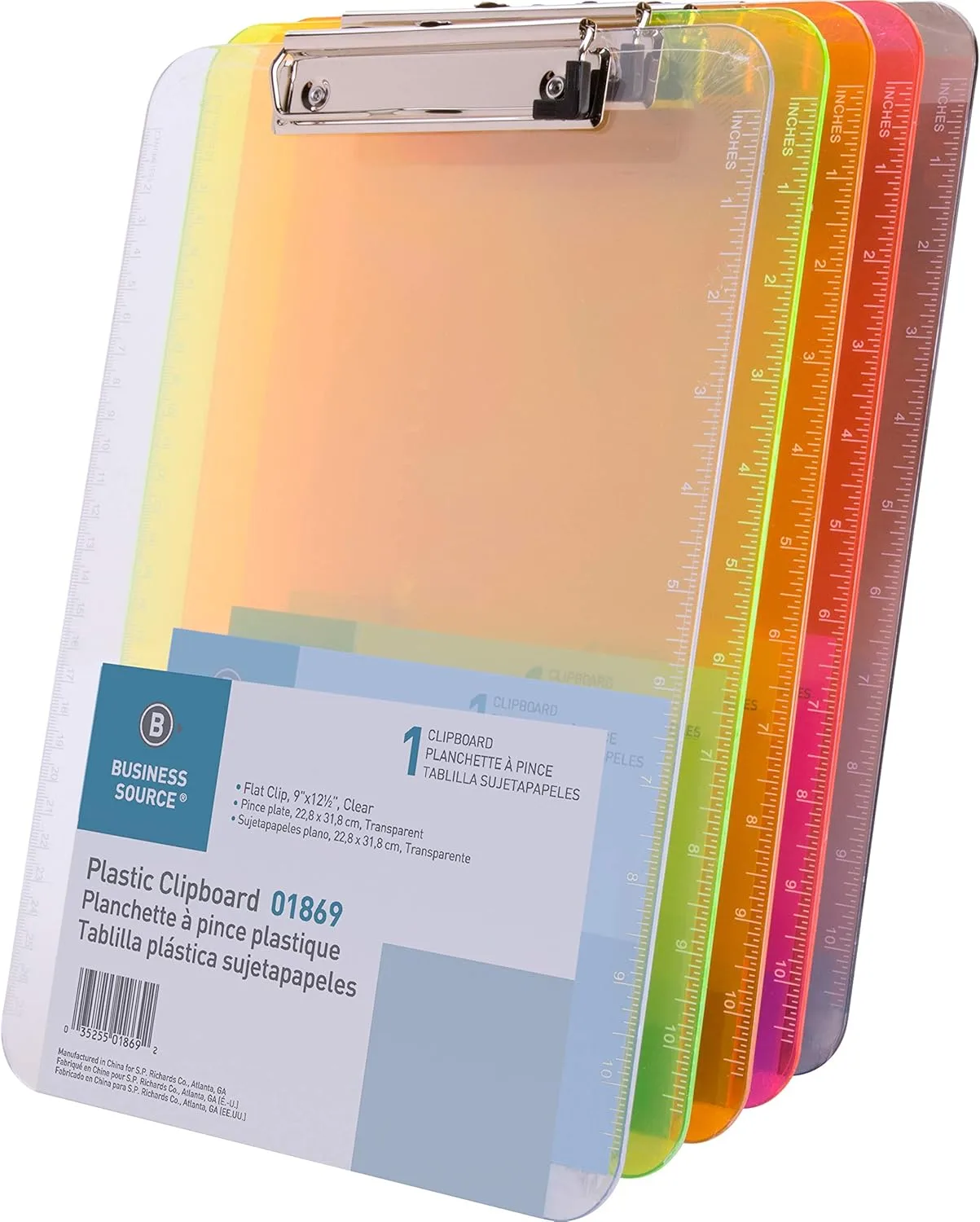 Business Source Sparco Products 01866 Plastic Clipboard,w/Flat Clip,9-Inch x12-Inch,Neon Orange