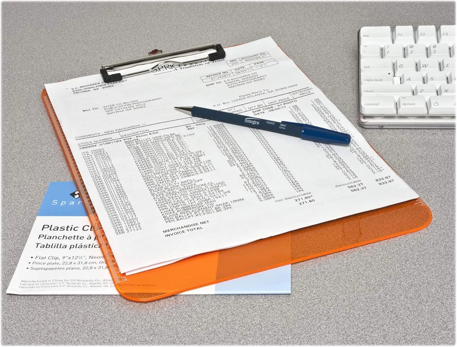 Business Source Sparco Products 01866 Plastic Clipboard,w/Flat Clip,9-Inch x12-Inch,Neon Orange