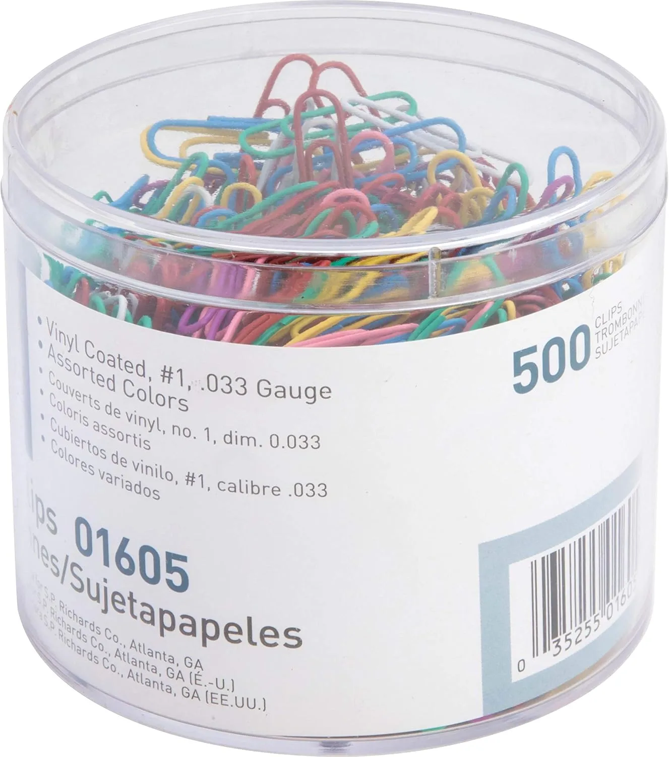 Business Source Vinyl-Coated Gem Clips, Box Of 500, No. 1, Assorted Colors