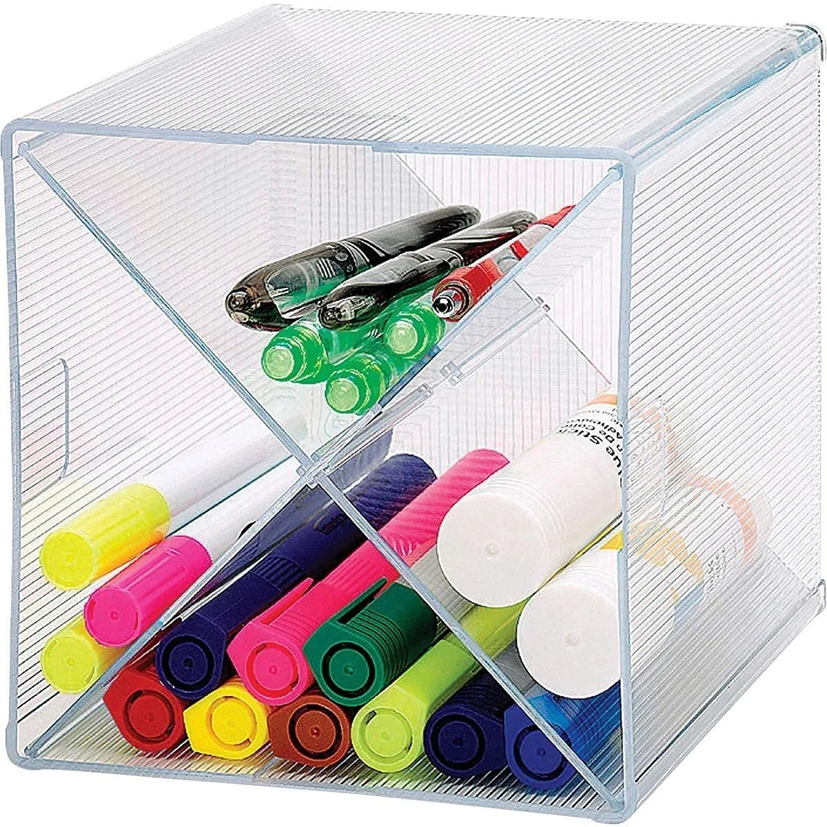 Business Source X-Cube Storage Organizer, 4 Compartment(s), 6inH x 6inW x 6inD, Desktop, Clear