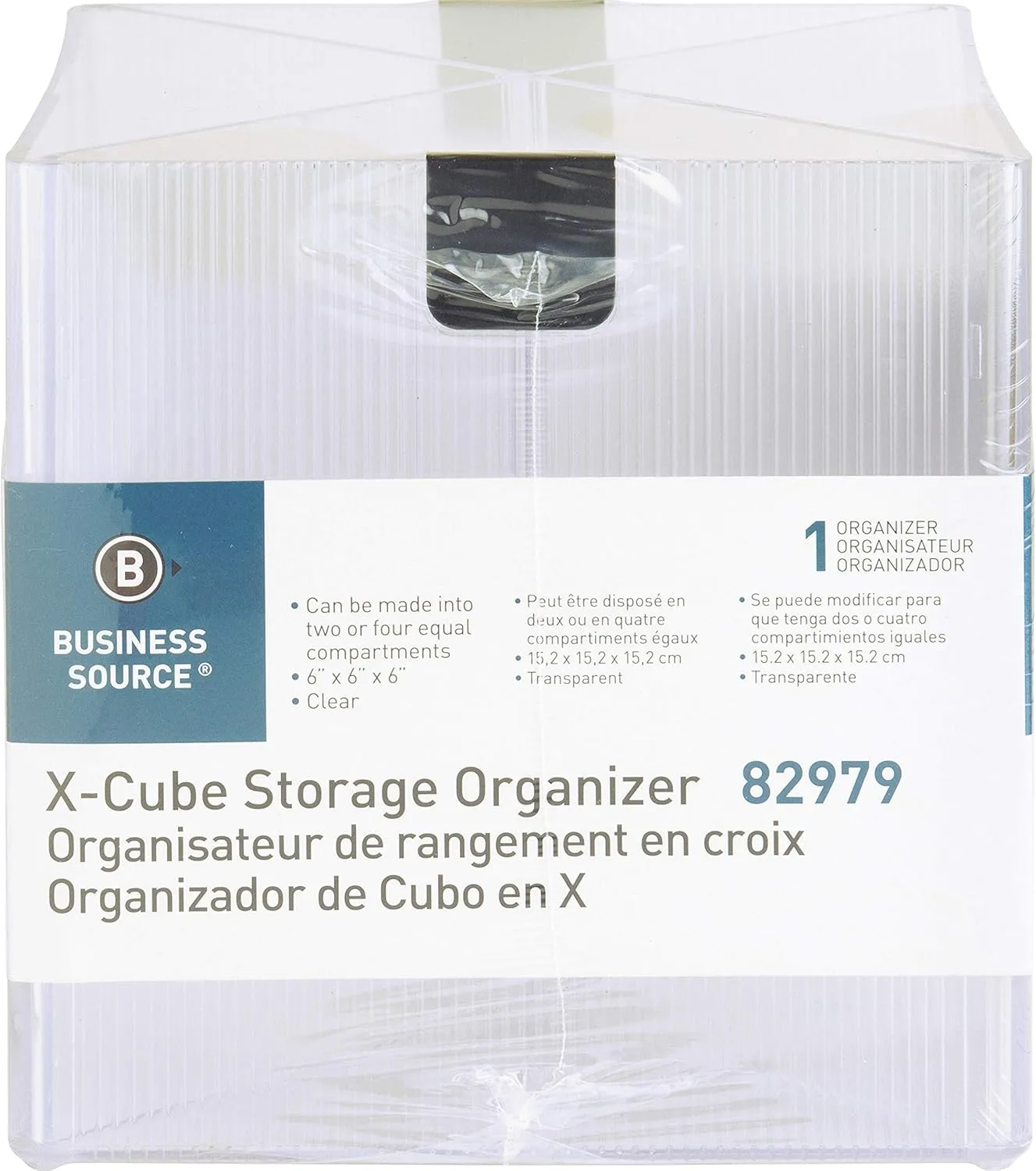 Business Source X-Cube Storage Organizer, 4 Compartment(s), 6inH x 6inW x 6inD, Desktop, Clear