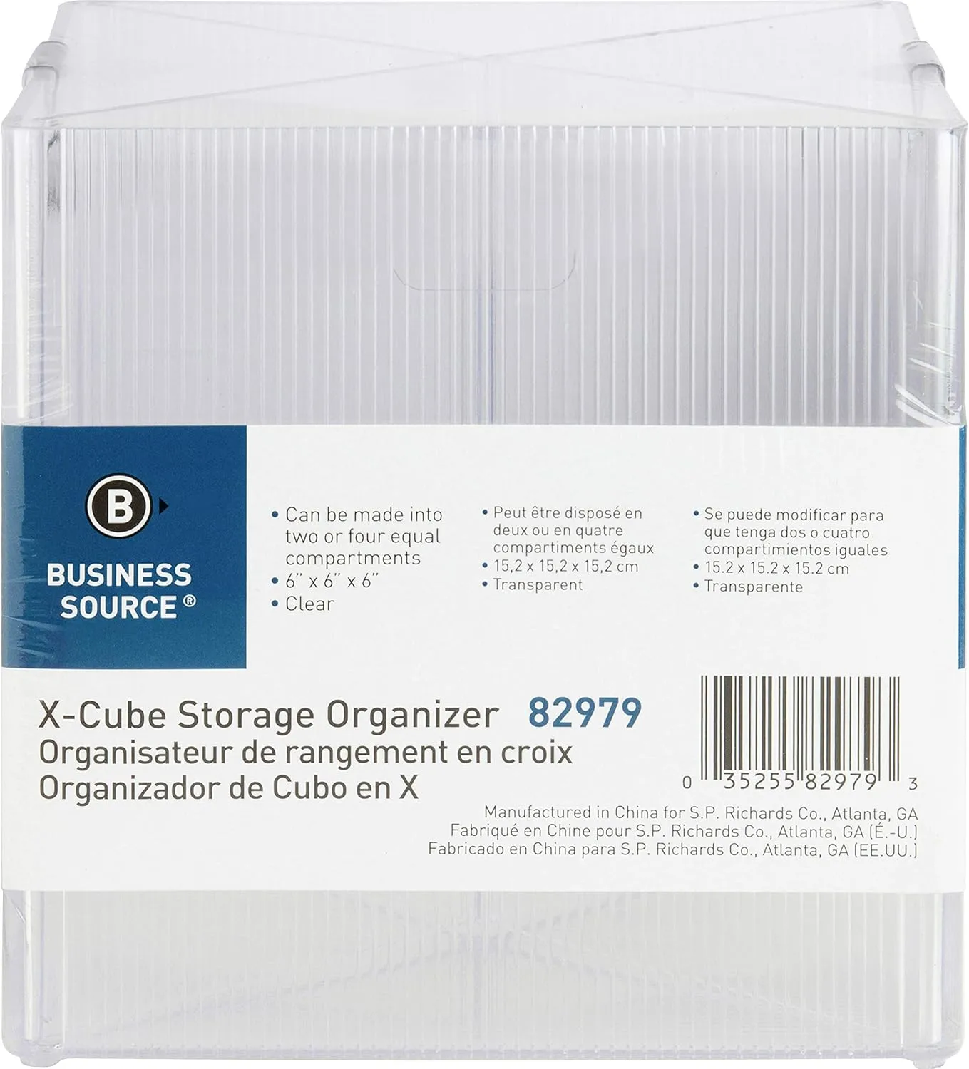 Business Source X-Cube Storage Organizer, 4 Compartment(s), 6inH x 6inW x 6inD, Desktop, Clear
