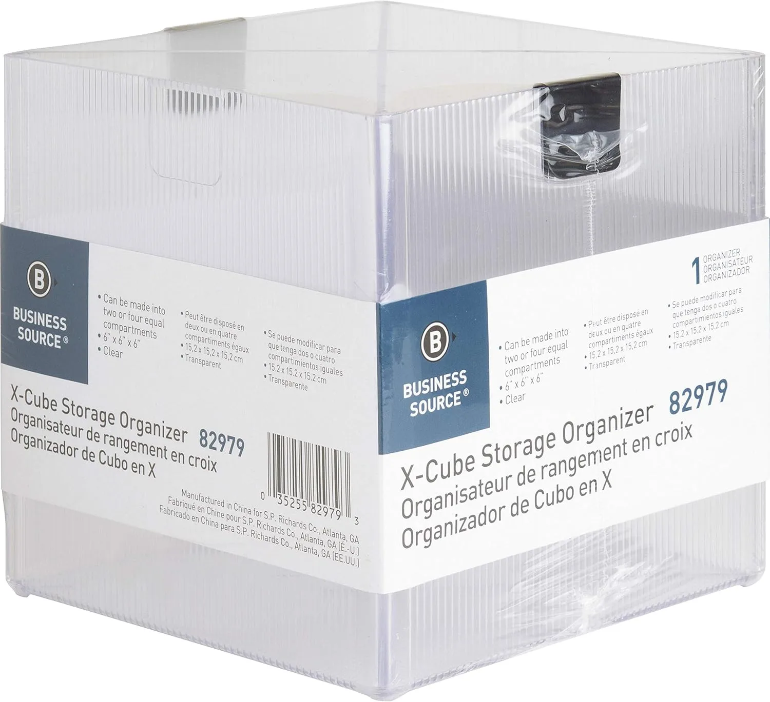 Business Source X-Cube Storage Organizer, 4 Compartment(s), 6inH x 6inW x 6inD, Desktop, Clear