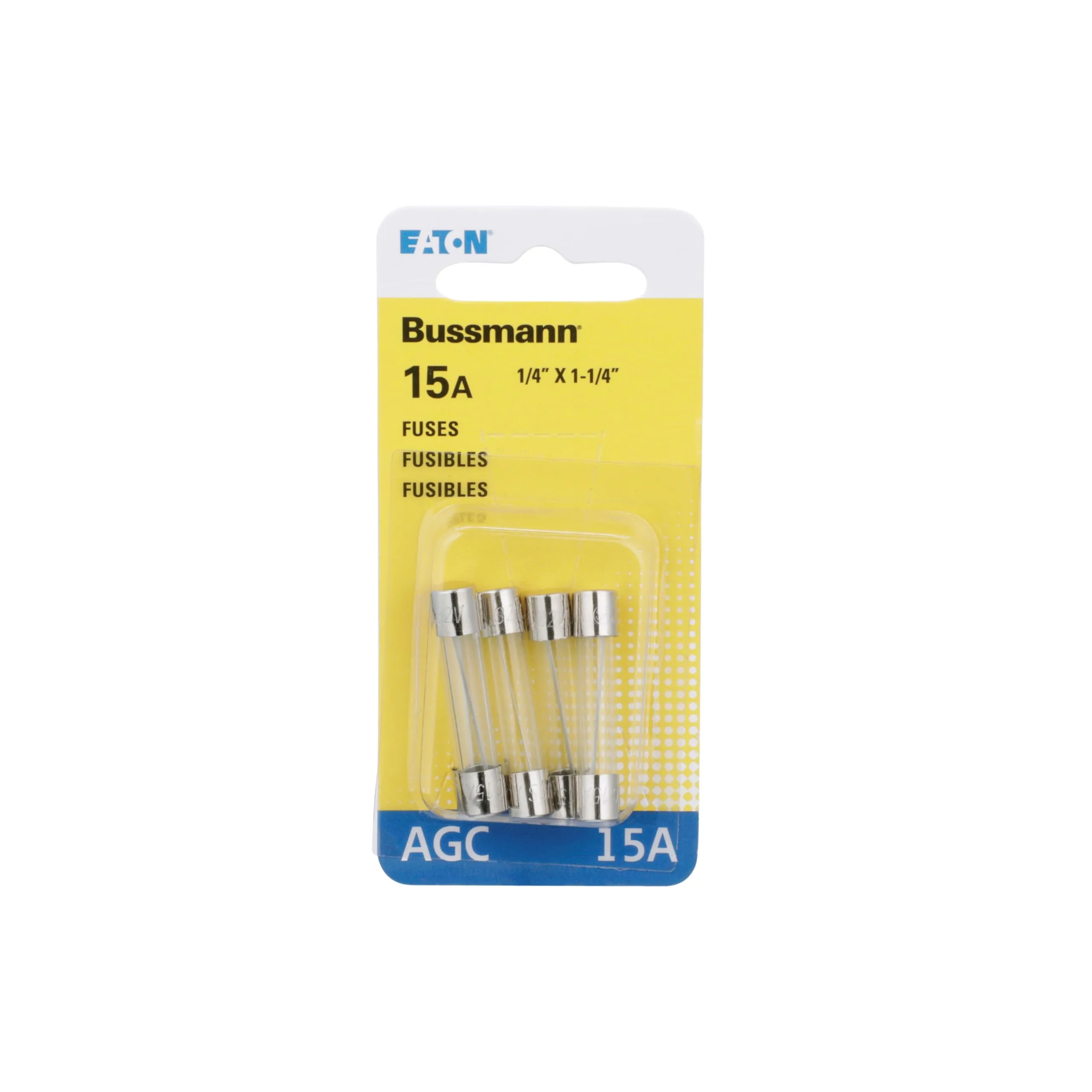 Bussmann BP/AGC-15 15 Amp Fast-Acting Glass Tube Fuse Pack of 5