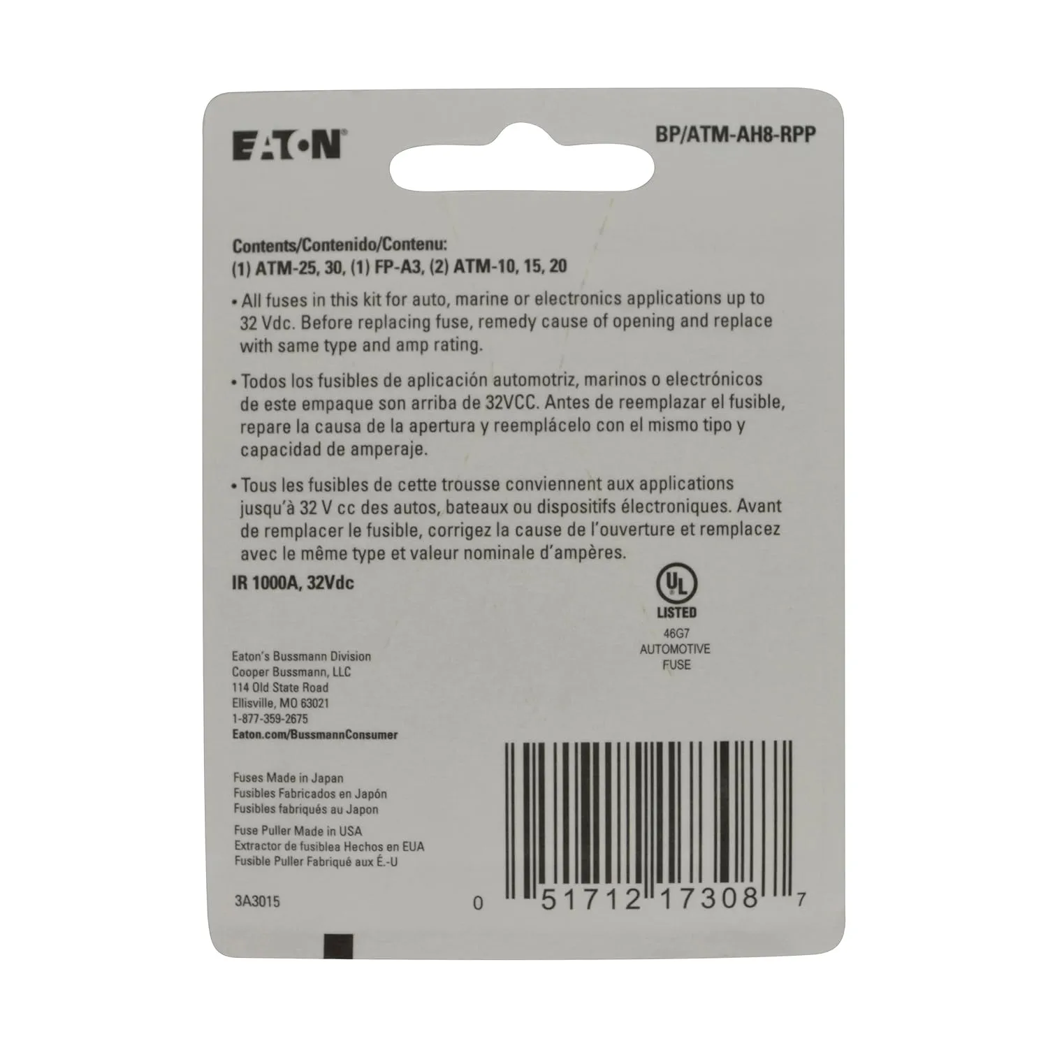 Bussmann (BP/ATM-AH8-RPP) High Ampere ATM Emergency Fuse Kit, 1 Count (Pack of 8) 8 Piece