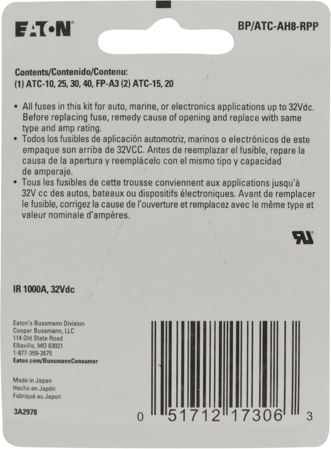 Bussmann (BP/ATC-AH8-RPP) High Ampere ATC Emergency Fuse Kit - 8 Piece
