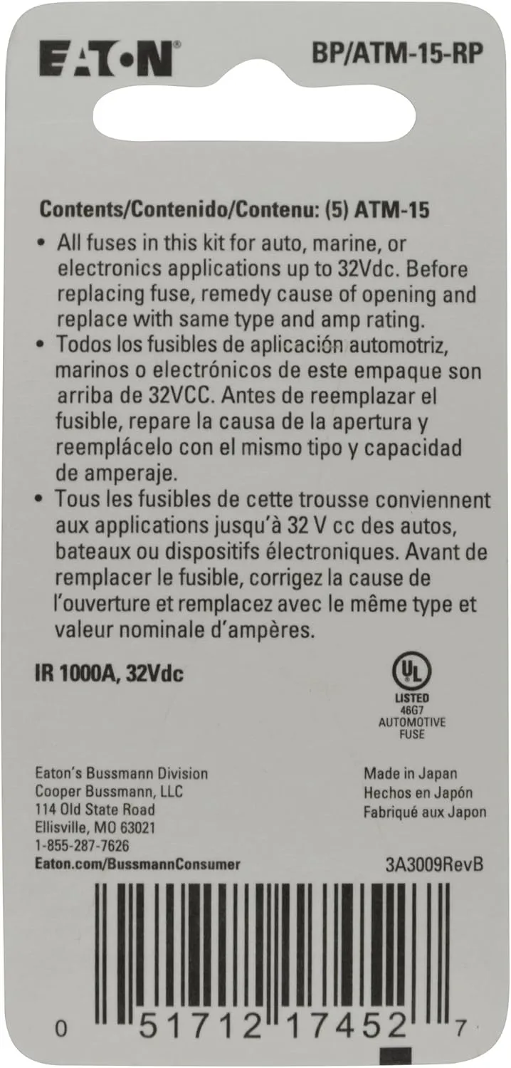 Bussmann BP/ATM-15 15 Amp Fast Acting Mini-Fuse, Blue