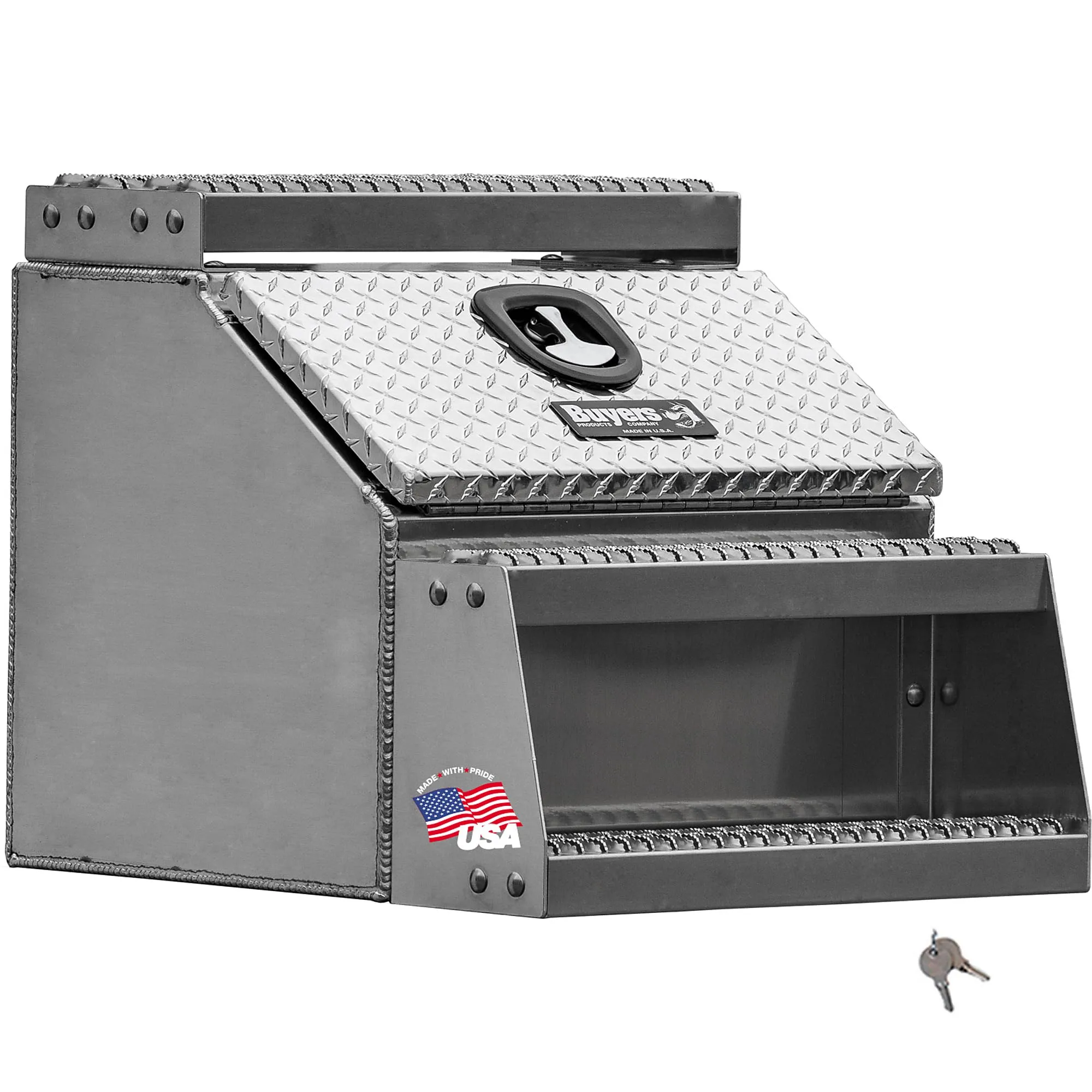 Buyers Products Heavy Duty Diamond Tread Aluminum Saddle Step Box