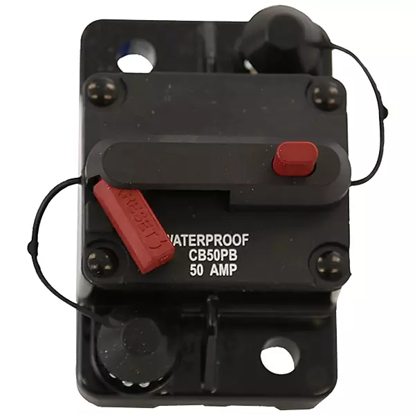 Buyers Products CB50PB High-Amp Manual Reset Circuit Breaker for Work Truck Accessories, Push-to-Trip Waterproof Surface Mount Protection for Plows, Spreaders, Dump Hoists & Lift Gates