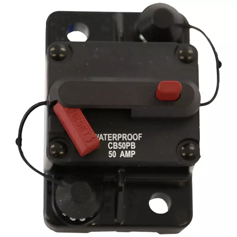 Buyers Products CB50PB High-Amp Manual Reset Circuit Breaker for Work Truck Accessories, Push-to-Trip Waterproof Surface Mount Protection for Plows, Spreaders, Dump Hoists & Lift Gates