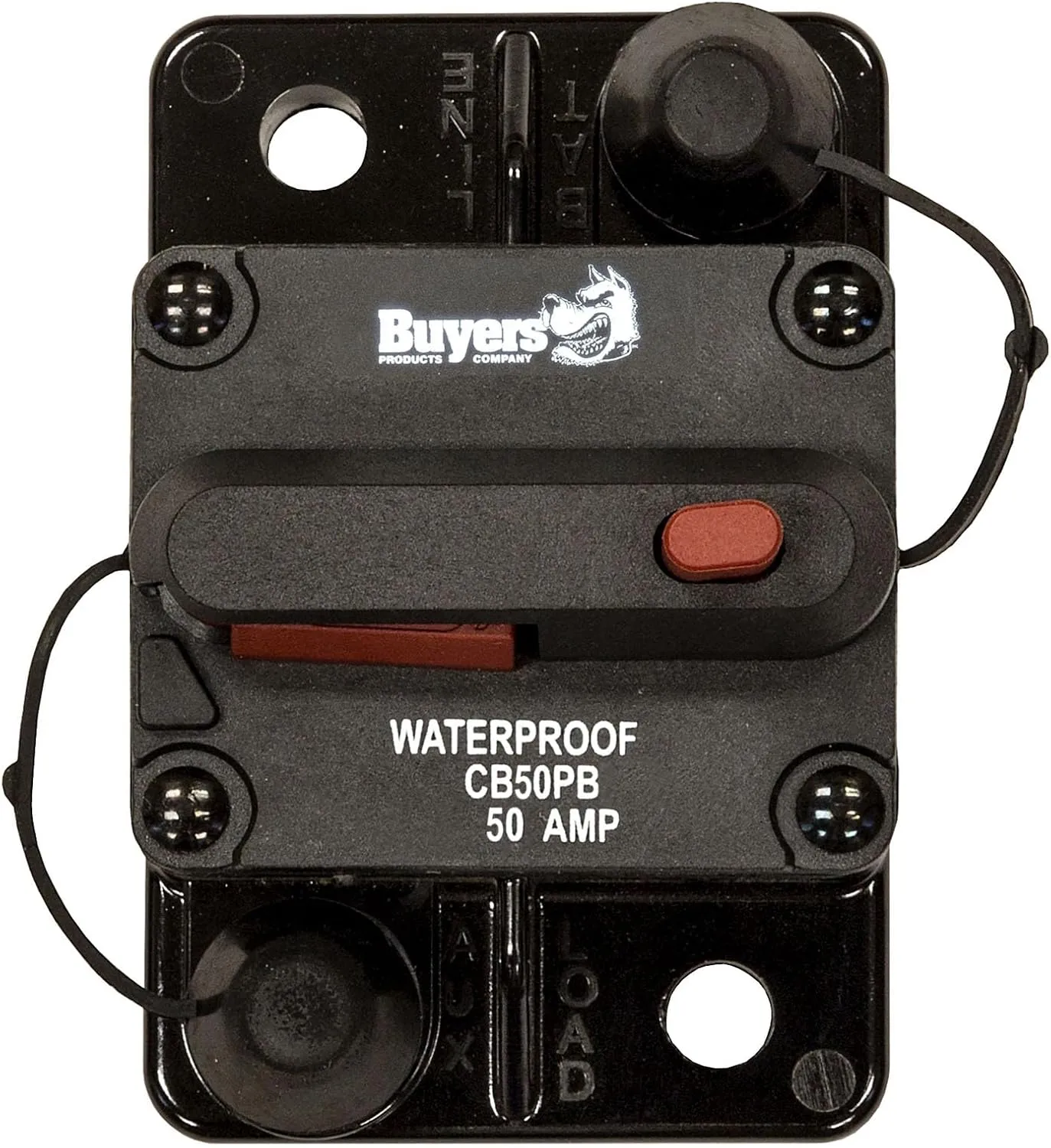Buyers Products CB50PB High-Amp Manual Reset Circuit Breaker for Work Truck Accessories, Push-to-Trip Waterproof Surface Mount Protection for Plows, Spreaders, Dump Hoists & Lift Gates