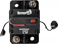 Buyers Products CB50PB High-Amp Manual Reset Circuit Breaker for Work Truck Accessories, Push-to-Trip Waterproof Surface Mount Protection for Plows, Spreaders, Dump Hoists & Lift Gates