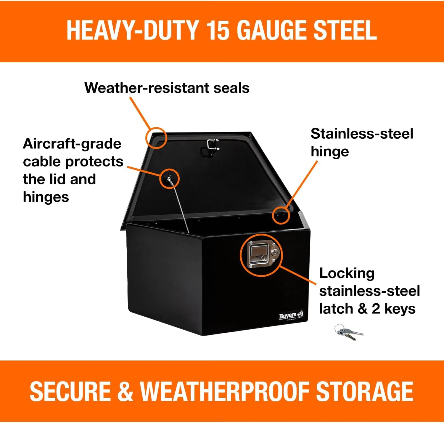 Buyers Products 1701280 Steel Trailer Tongue Toolbox, 34 x 14.5 x 15 in, Black