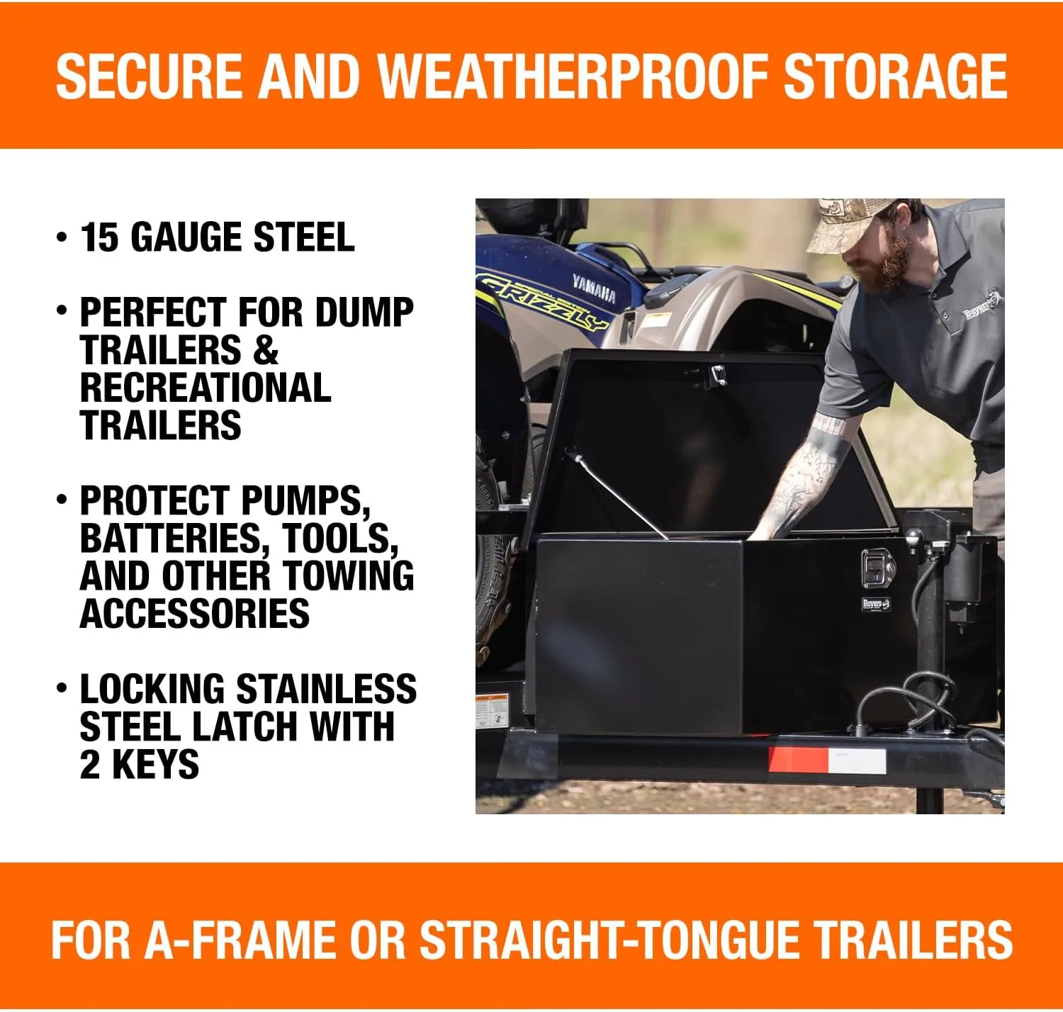 Buyers Products 1701280 Steel Trailer Tongue Toolbox, 34 x 14.5 x 15 in, Black