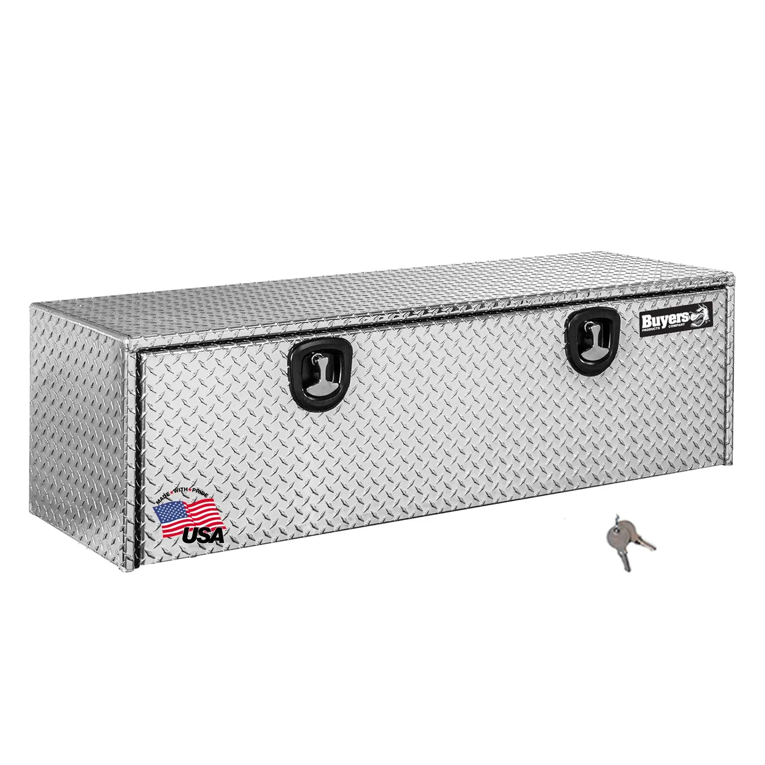 Buyers Products 1705140 Diamond Tread Aluminum Underbody Truck Tool Box, 24 x 24 x 48, Made in USA, .100 in. Thick, Corrosion Resistant, Locking Compression Latch, Secure Storage for Work Trucks