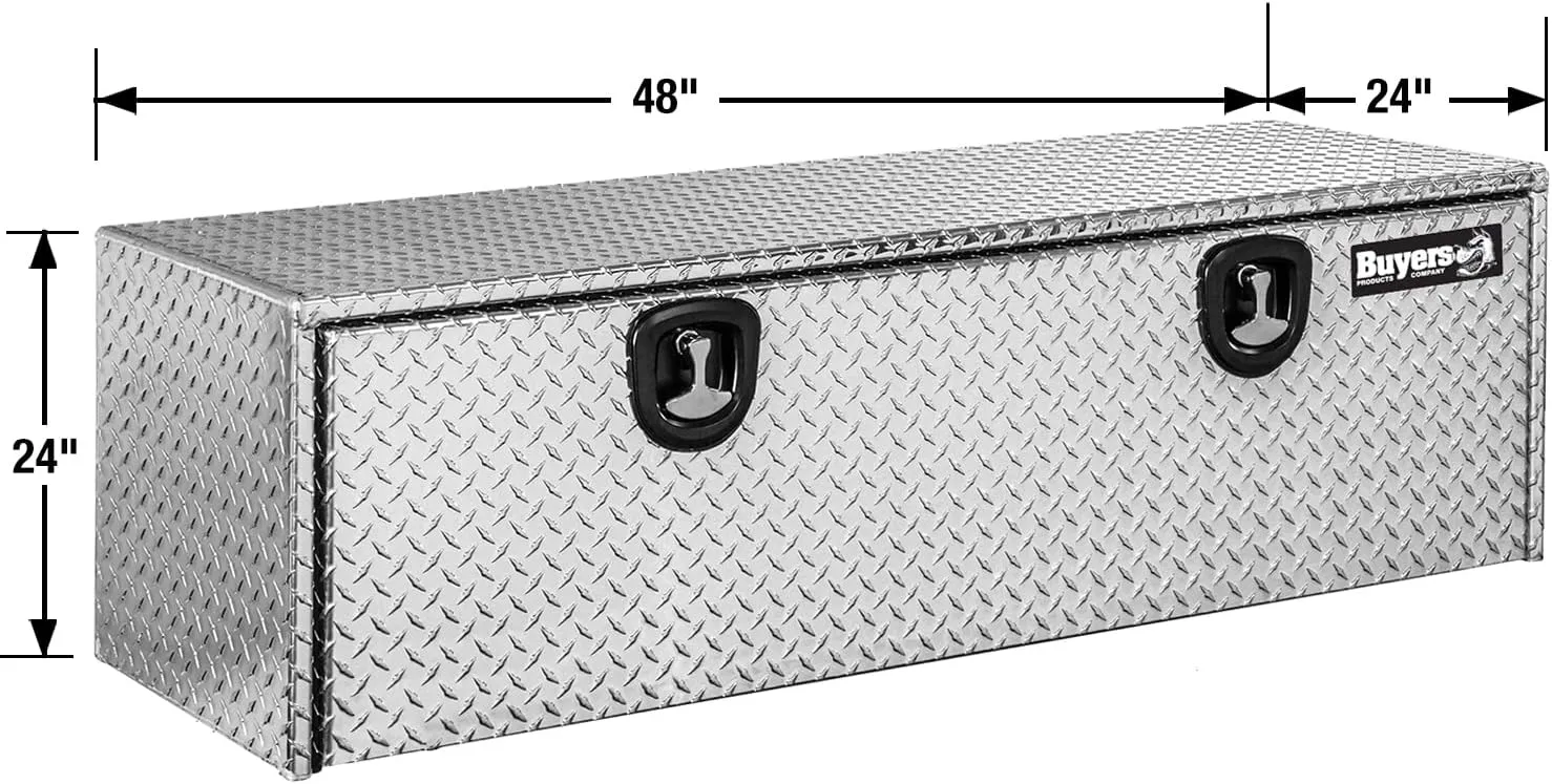 Buyers Products 1705140 Diamond Tread Aluminum Underbody Truck Tool Box, 24 x 24 x 48, Made in USA, .100 in. Thick, Corrosion Resistant, Locking Compression Latch, Secure Storage for Work Trucks