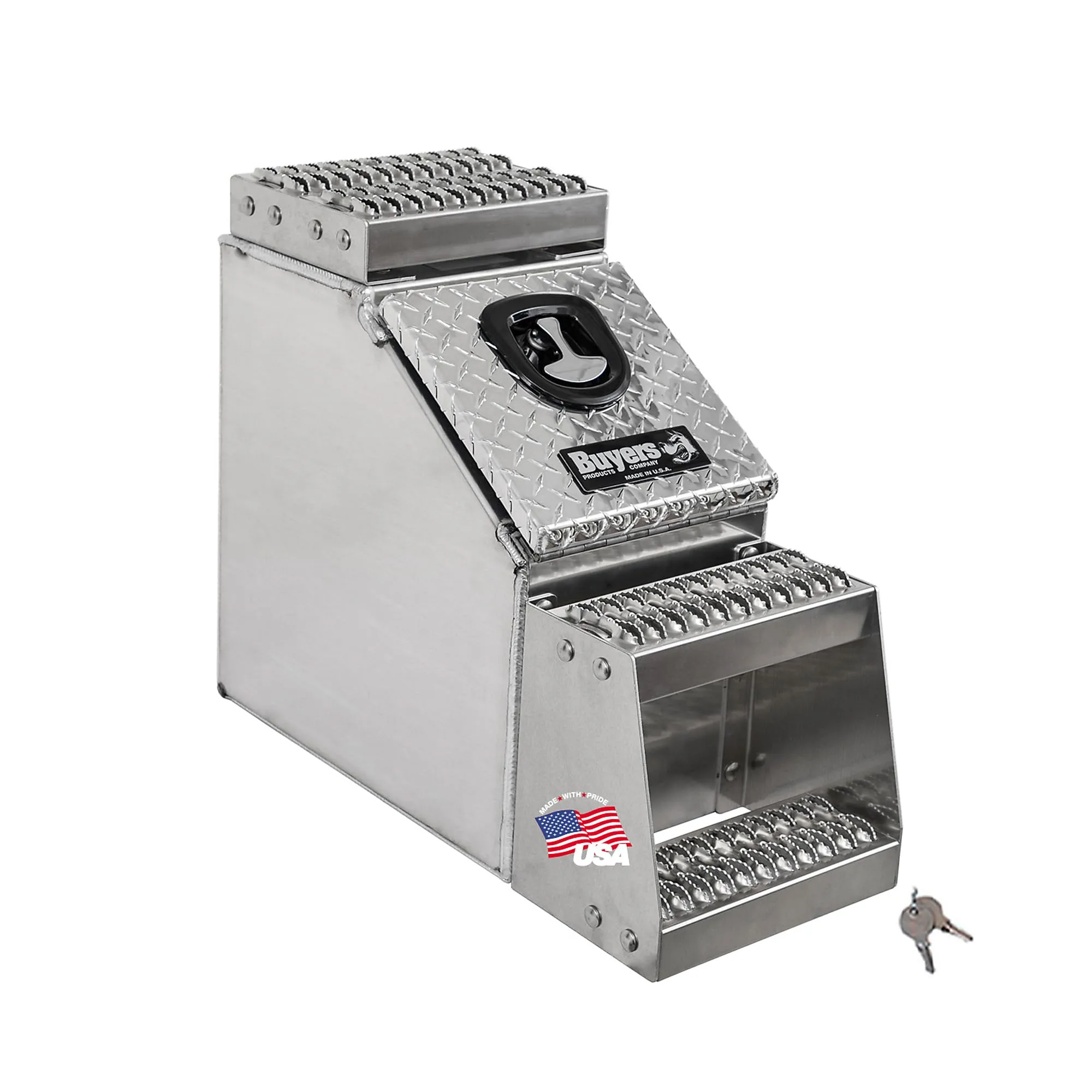 Buyers Products Heavy Duty Diamond Tread Aluminum Saddle Step Box