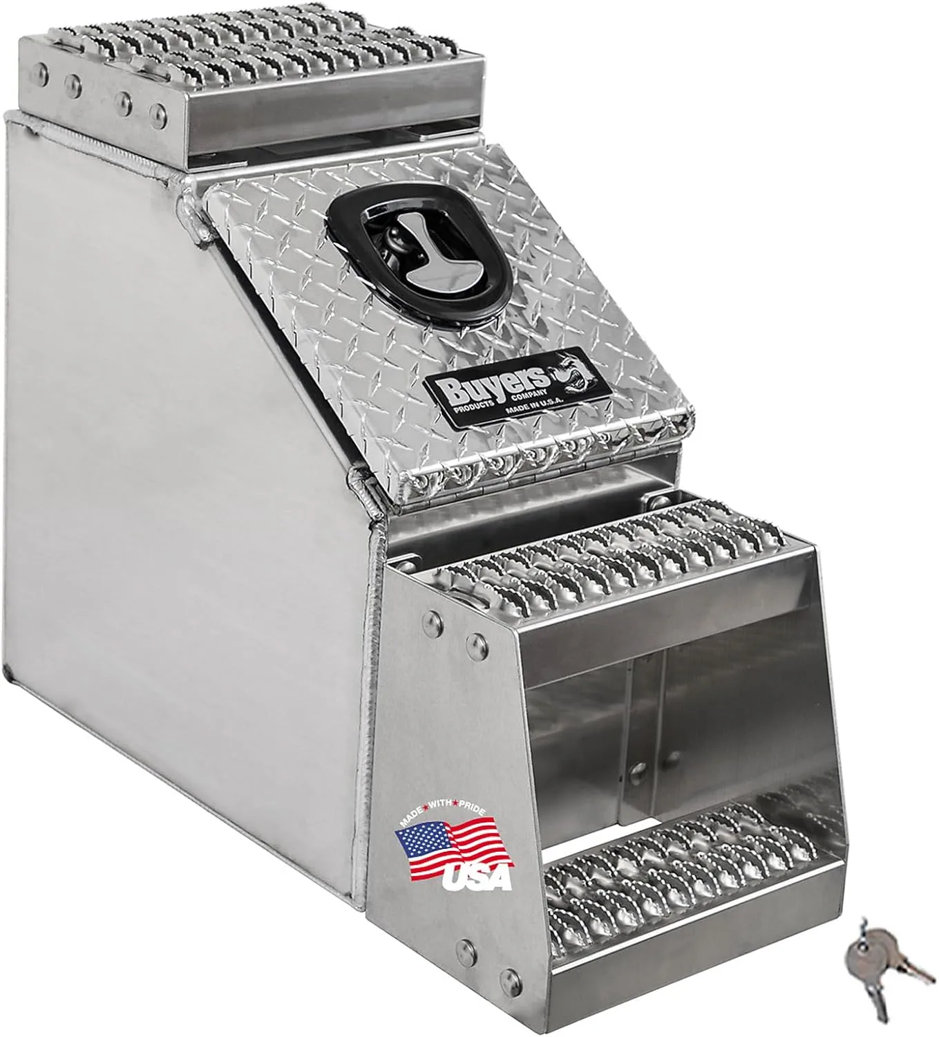 Buyers Products Heavy Duty Diamond Tread Aluminum Saddle Step Box