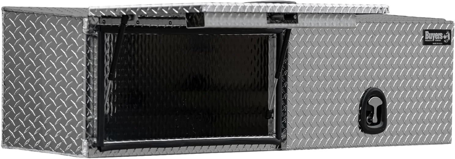 Buyers Products 1701364 Topsider Truck Tool Box, 18x16x88 Inch, Diamond Tread Aluminum, Dual Flip-Up Doors, Locking Compression Latch, Weather Resistant, No-Drill Mount, Made in USA