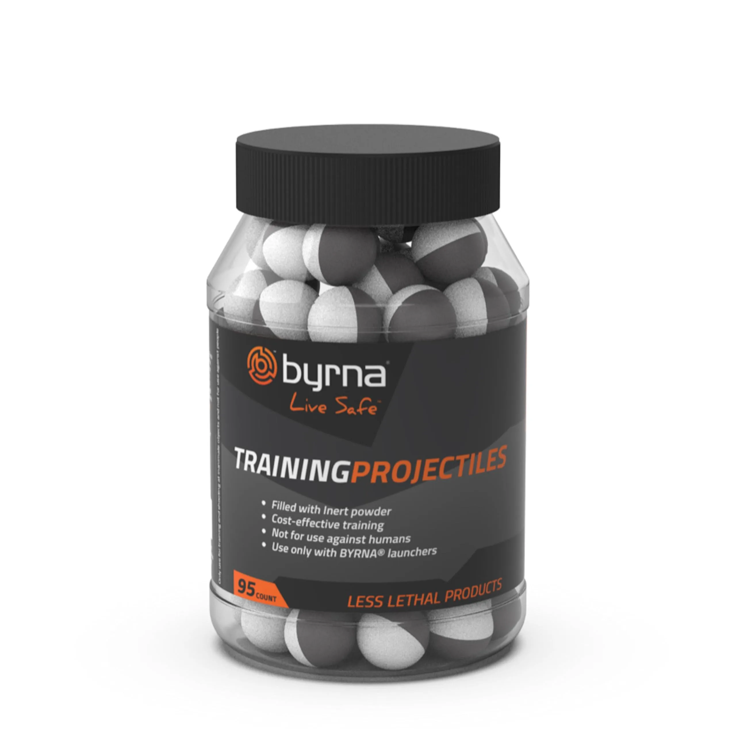 Byrna Projectiles, Pro Training, 95 Count, White/Black - Byrna HD Inert Rounds