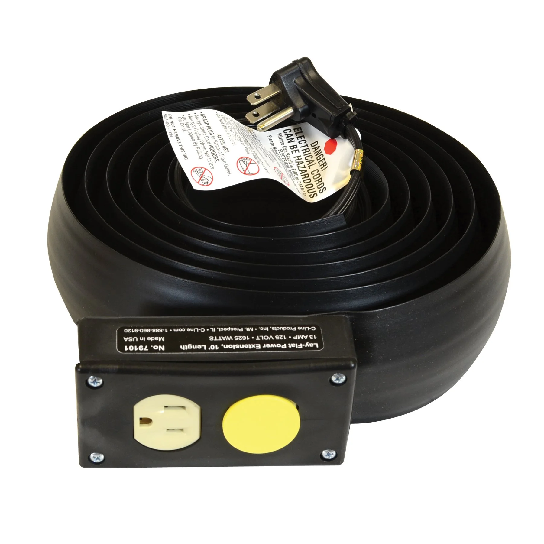 C-Line Lay-Flat Power Extension and Cord Cover, 10 Feet Long (79101) , Black