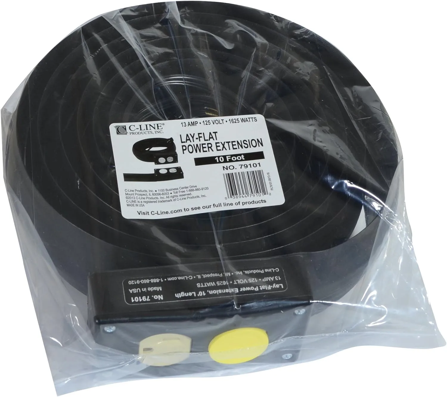 C-Line Lay-Flat Power Extension and Cord Cover, 10 Feet Long (79101) , Black