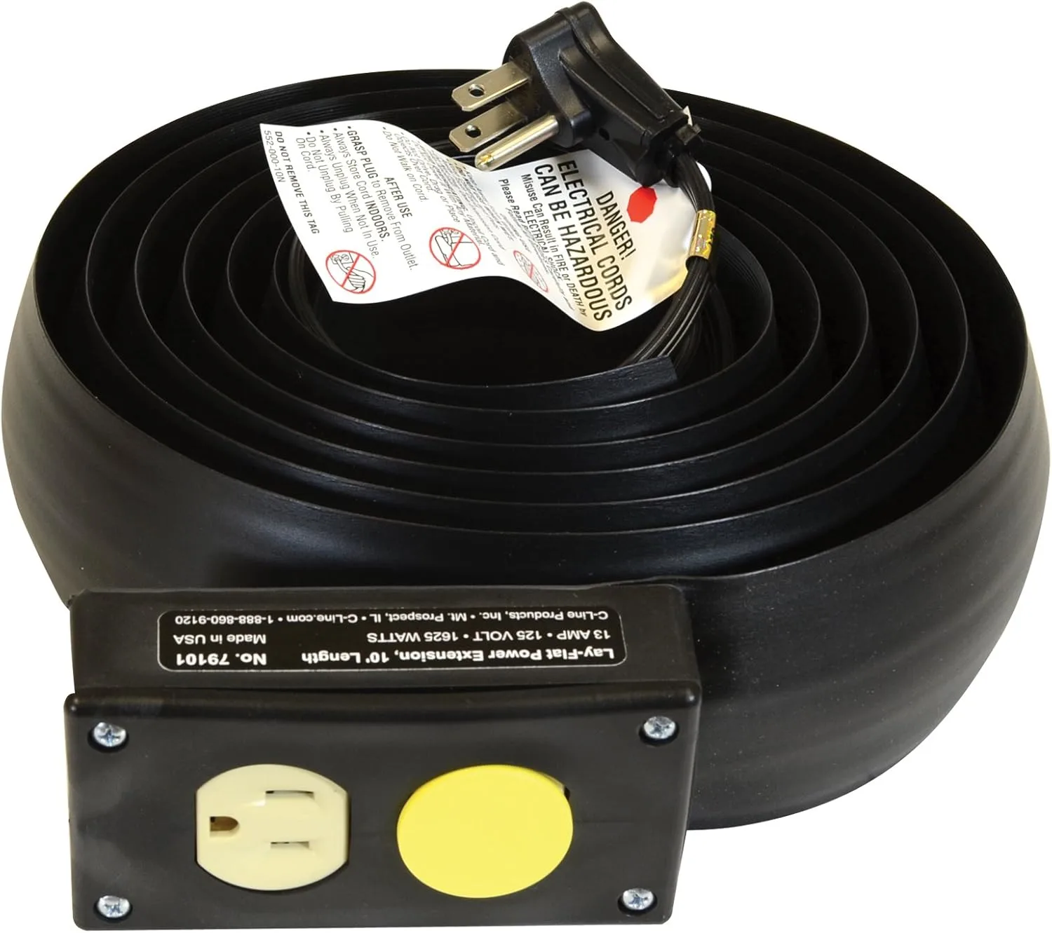 C-Line Lay-Flat Power Extension and Cord Cover, 10 Feet Long (79101) , Black