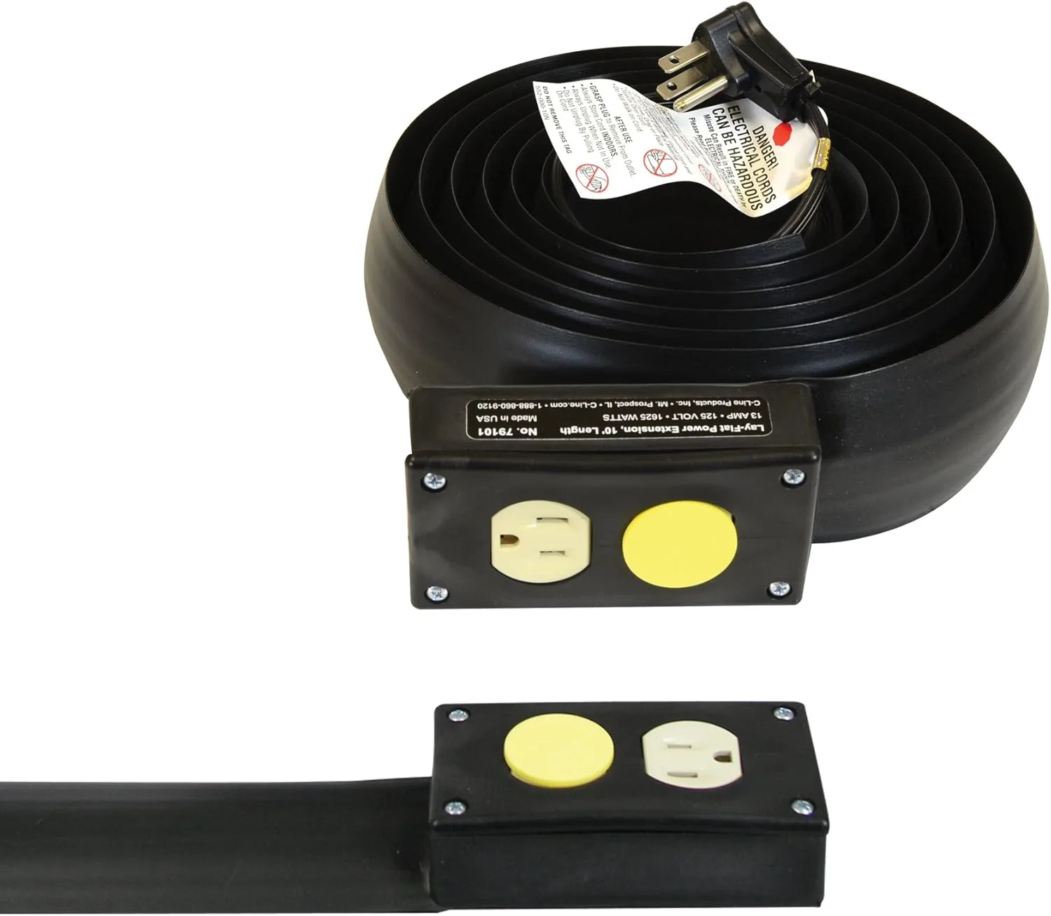 C-Line Lay-Flat Power Extension and Cord Cover, 10 Feet Long (79101) , Black