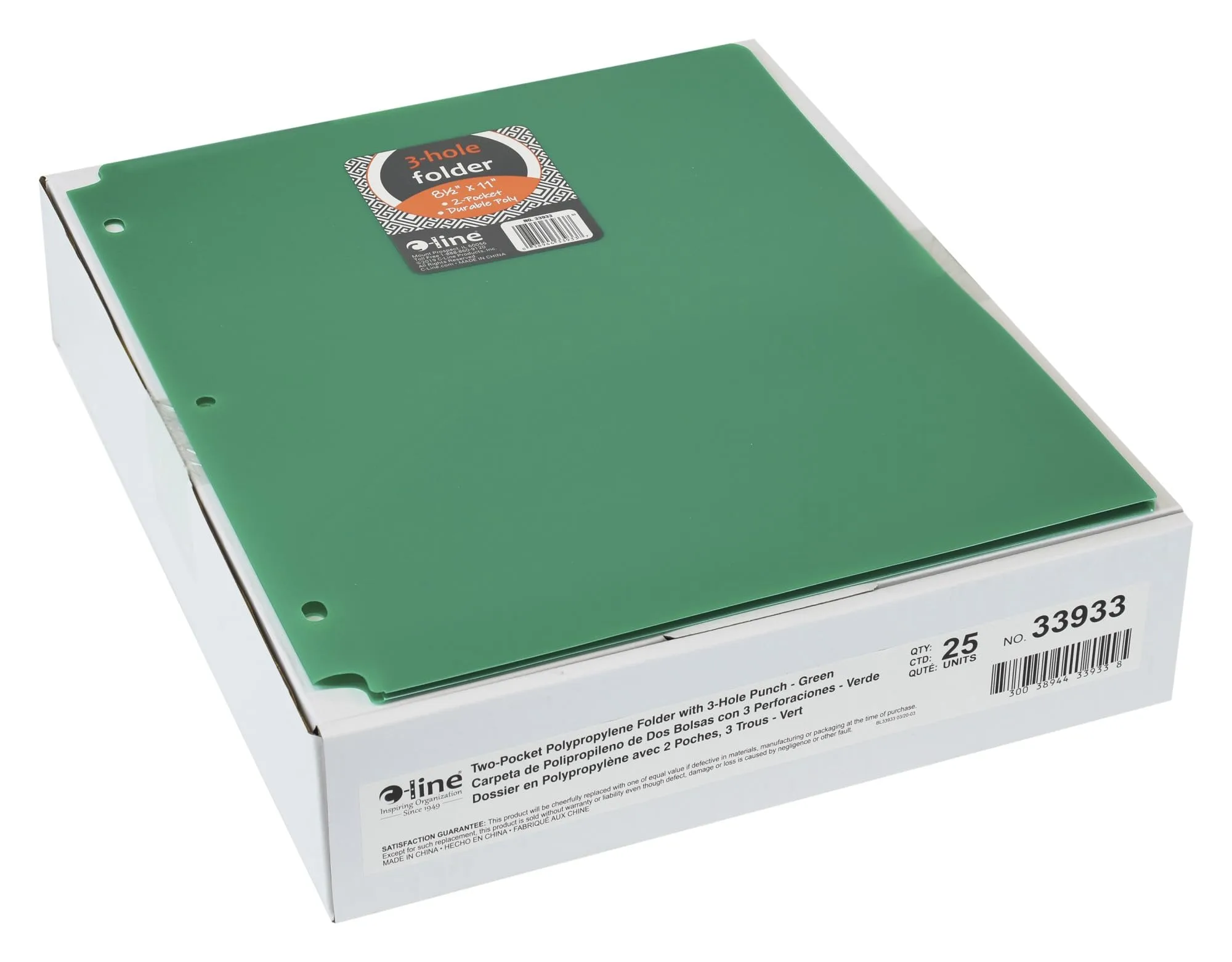 C-Line 2-Pocket Heavyweight Poly Portfolio Pocket, Green, 9.4" x 11.4"